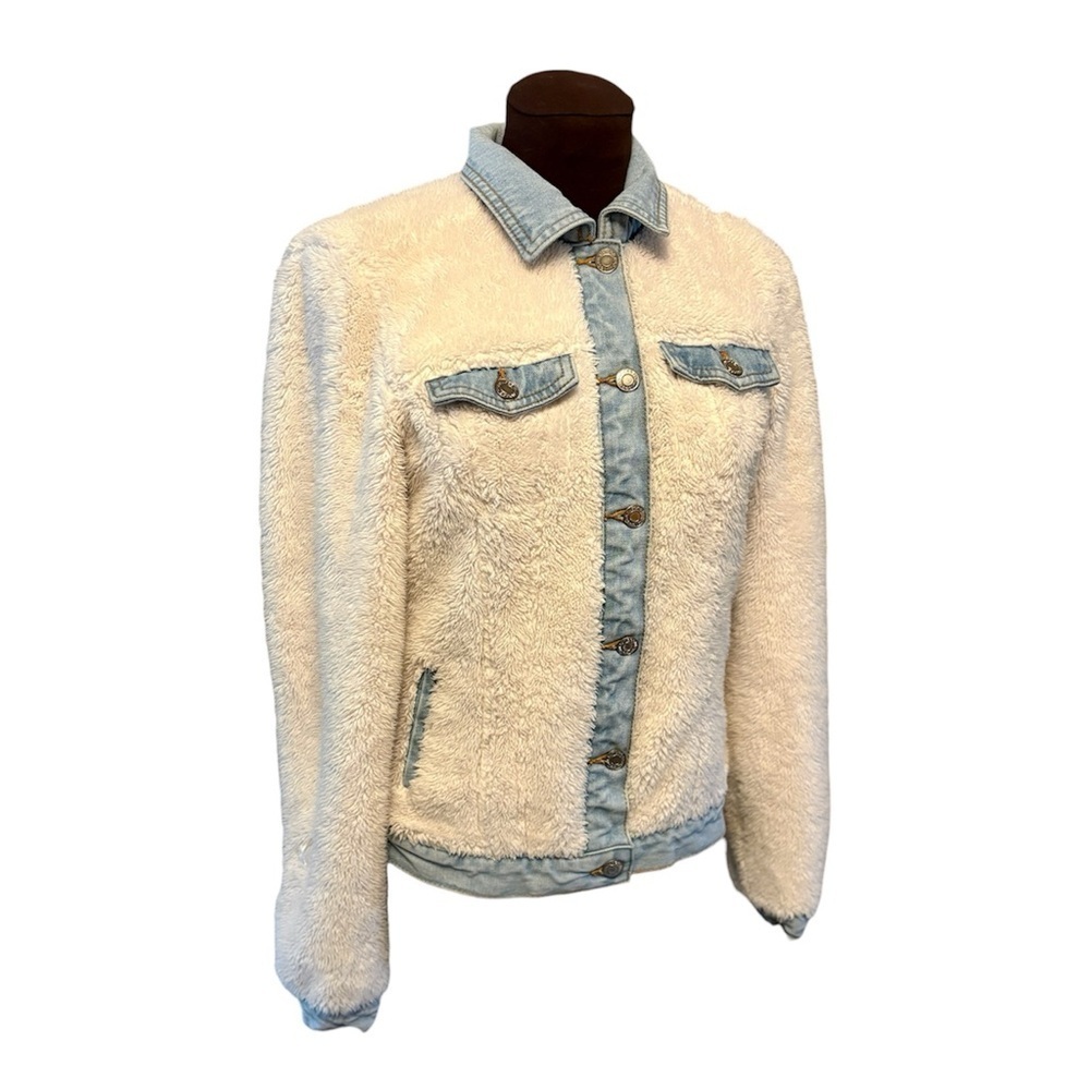 Maurice’s Sherpa Fleece Jacket, Denim Trim & Button Front Closure Women size XS - Picture 15 of 15